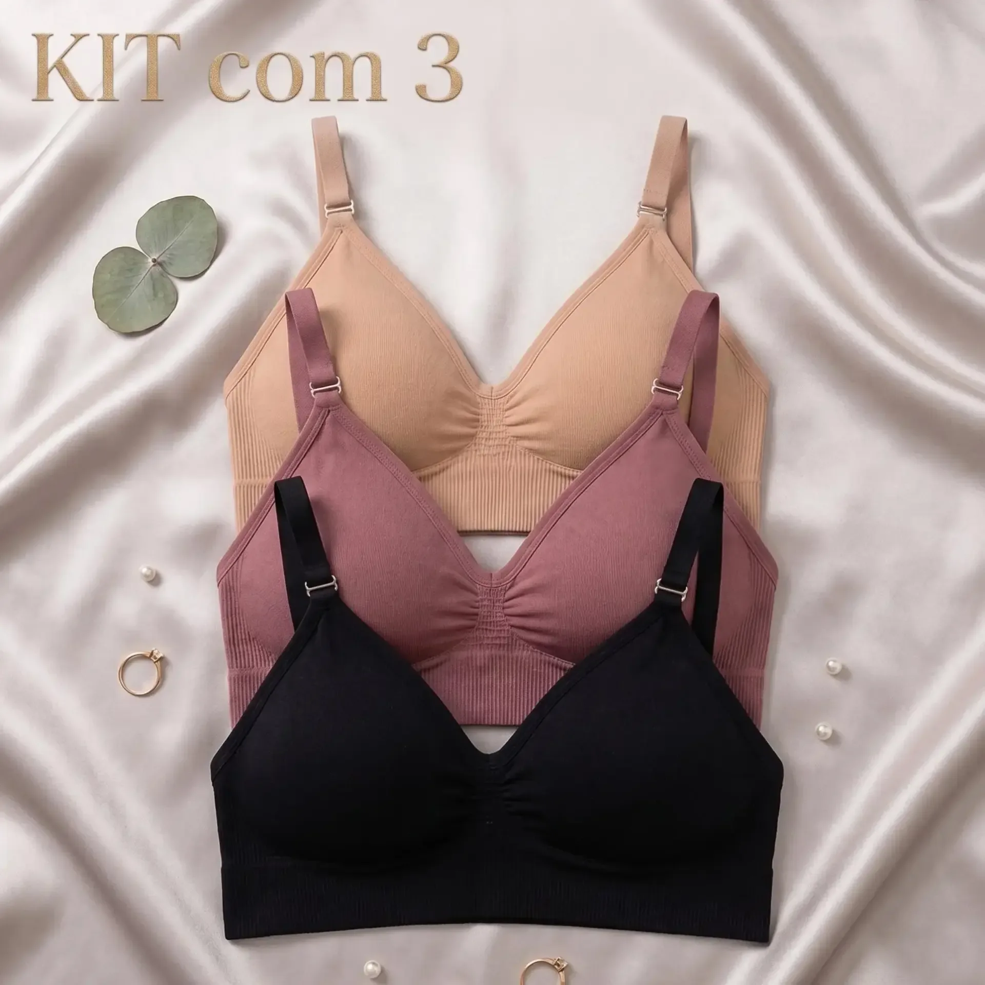 KIT 3 Top Sutiã Alça Fina Removível Importado Com Bojo Removível Conforto e Estilo